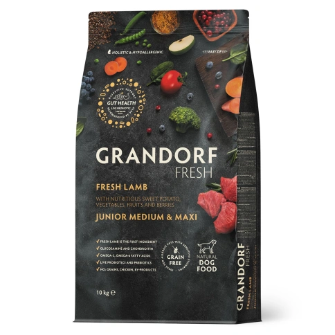 Сухой корм Grandorf Fresh Dog Lamb & Sweet Potato для взрослых собак средних и крупных пород чувствительное пищеварение и гипоаллергенный ягненок, с бататом, 10 кг фото 1
