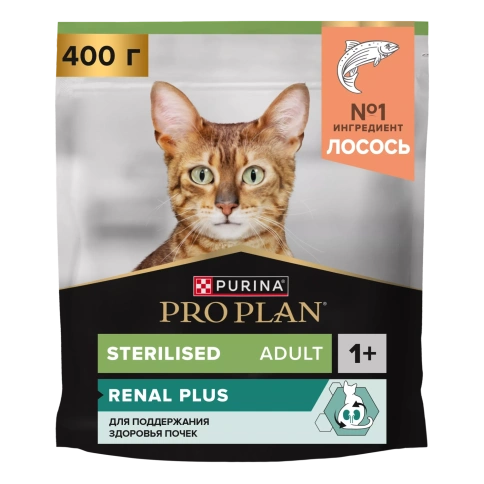 Сухой корм PRO PLAN Salmon для взрослых стерилизованных кошек и кастрированных котов, для поддержания органов чувств, с высоким содержанием лосося, 400 г фото 1