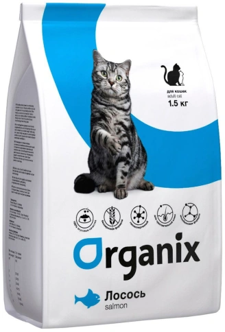 Сухой корм Organix Adult Salmon для кошек с чувствительным пищеварением, с лососем, 1,5 кг фото 1