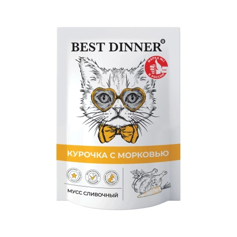 Влажный корм Best Dinner Exclusive Chicken & Carrot для кошек и котят с 1 месяца мусс сливочный, с курицей и морковью, 85 г фото 1