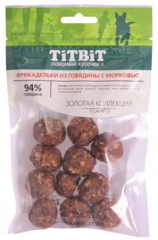 Лакомство Titbit Золотая коллекция фрикадельки для собак, из говядины с морковью, 70 г фото 1