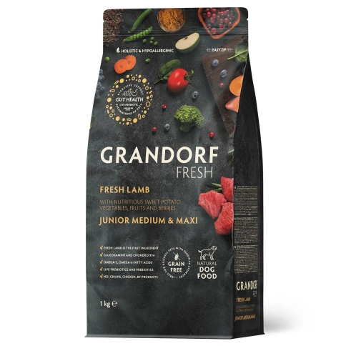 Сухой корм Grandorf Fresh Dog Lamb & Sweet Potato для взрослых собак средних и крупных пород чувствительное пищеварение и гипоаллергенный ягненок, с бататом, 1 кг фото 1