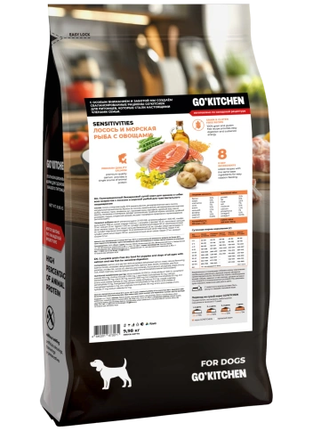 Сухой корм Go'Kitchen Salmon & Fish для щенков и собак всех возрастов для чувствительного пищеварения, с лососем и морской, с лососем и рыбой, 9,98 кг фото 2