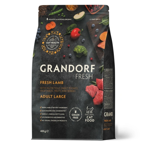 Сухой корм Grandorf Cat Lamb & Sweet Potato для взрослых кошек крупных пород, чувствительное пищеварение или склонность к аллергии ягненок, с бататом, 400 г фото 1