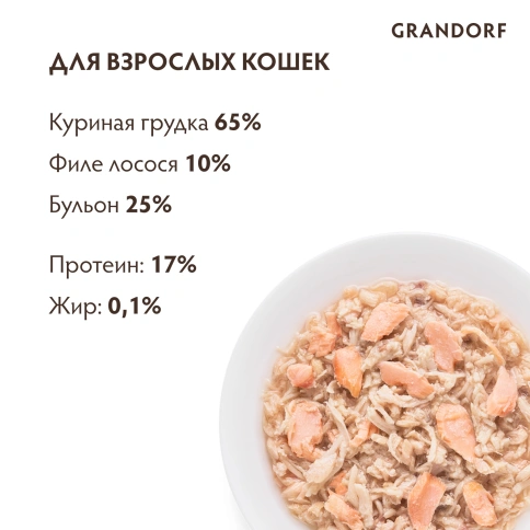 Влажный корм Grandorf Chicken & Salmon для кошек, консервы, Куриная грудка с лососем в бульоне, 70 г фото 4
