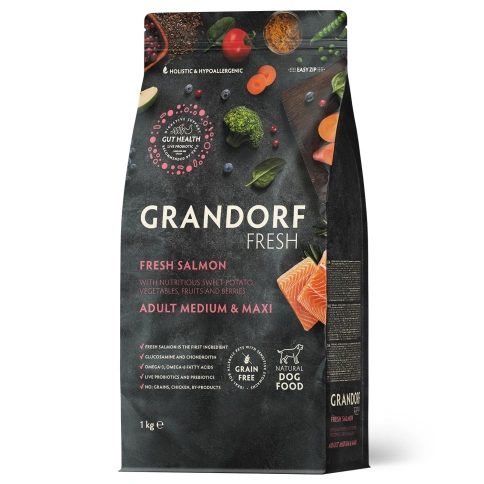Сухой корм Grandorf Fresh Dog Salmon & Sweet Potato для взрослых собак средних и крупных пород для здоровья кожи и шерсти лосось, с бататом, 1 кг фото 1