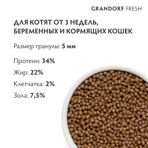 Сухой корм Grandorf Fresh Cat Lamb & Sweet Potato для котят беременных или кормящих кошек ягненок, с бататом, 400 г фото 9
