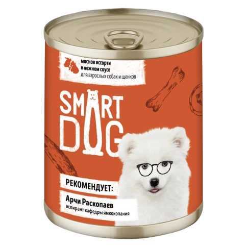 Влажный корм Smart Dog Meat Assortment для взрослых собак и щенков, мясное ассорти в нежном соусе, 240 г фото 1