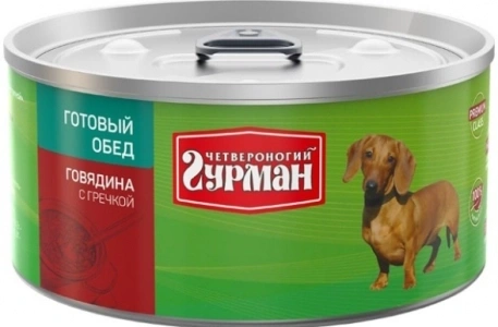 Влажный корм Четвероногий Гурман Готовый обед Beef для собак, говядина с гречкой, 325 г фото 1