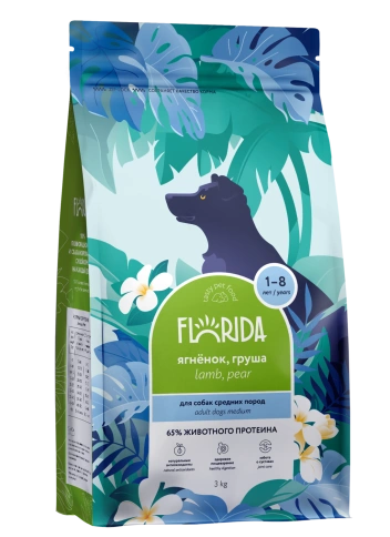 Сухой корм FLORIDA Medium Adult Lamb & Pear для взрослых собак средних пород, с ягненком и грушей, 3 кг фото 1