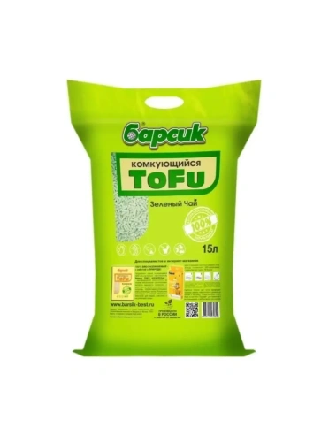 Наполнитель Барсик для кошачьих туалетов, комкующийся Tofu зелёный чай, 15 л фото 1