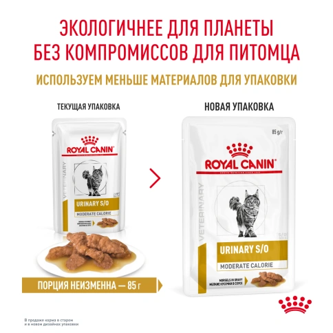 Влажный корм Royal Canin Urinary S/O Moderate Calorie в соусе для кошек при мочекаменной болезни, пауч, 85 г фото 12