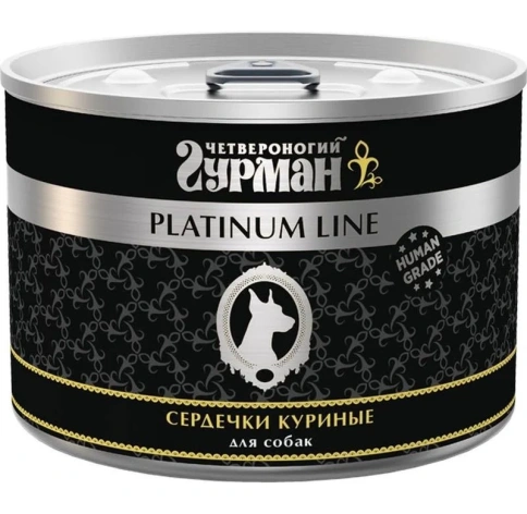 Влажный корм Четвероногий Гурман Platinum line для собак, с куриными сердечками в желе, 525 г фото 1