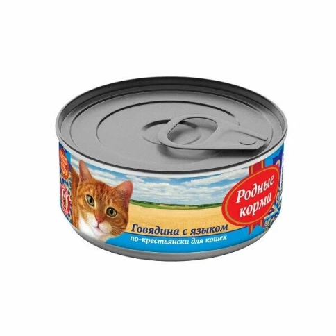Влажный корм Родные корма Beef для кошек, говядина с языком по-крестьянски, 100 г фото 1