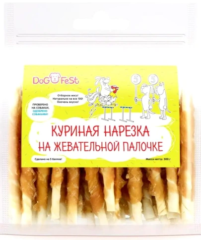 Лакомство Dog Fest куриная нарезка на жевательной палочке с курицей, 500 г фото 1
