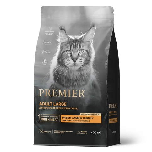 Сухой корм Premier Cat Lamb & Turkey Adult Large для взрослых кошек крупных пород, с ягненком и индейкой, 400 г фото 1