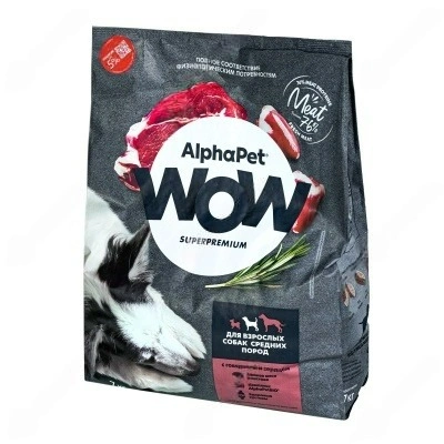 Сухой корм ALPHAPET WOW Superpremium Beef & Heart для взрослых собак средних пород, с говядиной и сердцем, 2 кг фото 1