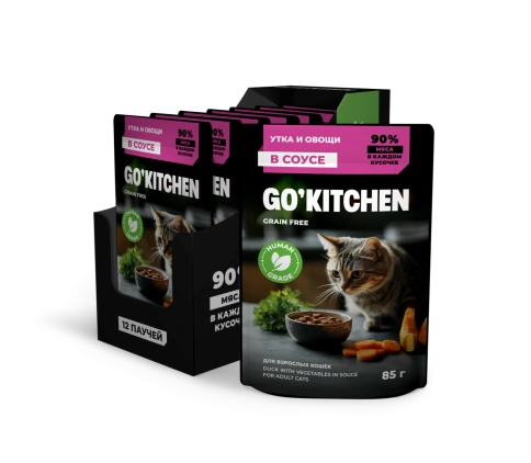 Влажный корм Go'Kitchen Duck & Vegetables для взрослых кошек, с уткой и овощами в соусе, 85 г фото 3