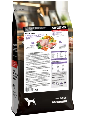 Сухой корм Go'Kitchen Chicken, Turkey, Salmon & Duck для взрослых собак всех пород, с курицей., с курицей, индейкой, лососем и уткой, 9,88 кг фото 2