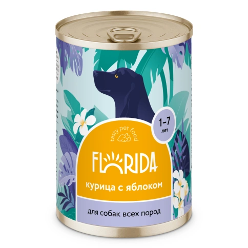 Влажный корм FLORIDA Chicken & Apple для собак, с курицей с яблоком, 400 г фото 1