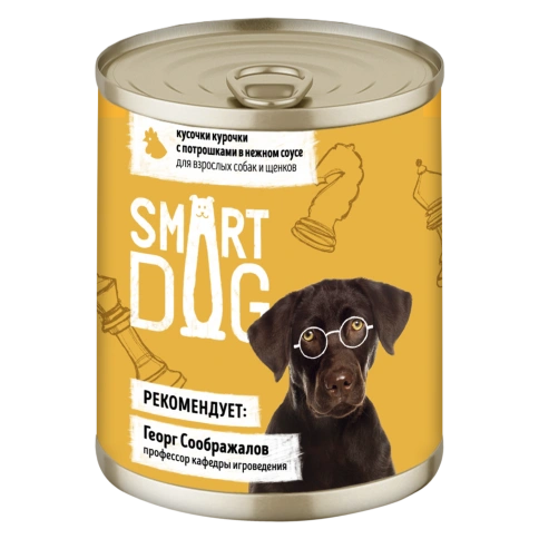 Влажный корм Smart Dog Chicken & Giblets для взрослых собак и щенков, кусочки курочки, с потрошками в нежном соусе, 240 г фото 1