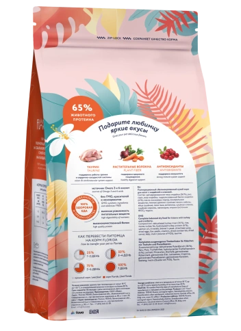 Сухой корм FLORIDA Kitten Delicate Turkey & Cranberry для котят, с индейкой и клюквой, 400 г фото 2