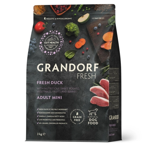 Сухой корм Grandorf Fresh Dog Duck & Sweet Potato для взрослых собак мелких пород диетическая формула для особо аллергичных собак утка, с бататом, 3 кг фото 1