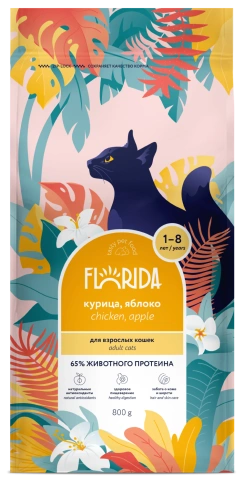 Сухой корм FLORIDA Adult Chicken & Apple для взрослых кошек, с курицей и яблоком, 800 г фото 2