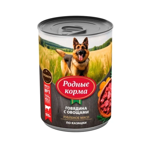 Влажный корм Родные корма Beef & Vegetables для собак, говядина с овощами по-казацки, 970 г фото 1