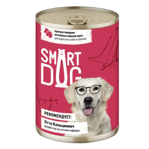Влажный корм Smart Dog Beef & Lamb для взрослых собак и щенков, кусочки говядины и ягненка в нежном соусе, 400 г фото 1