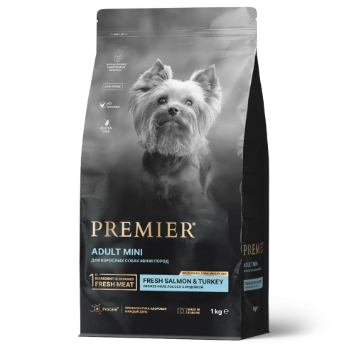 Сухой корм Premier Dog Salmon & Turkey Adult Mini для собак мелких пород, с лососем и индейкой, 1 кг фото 1