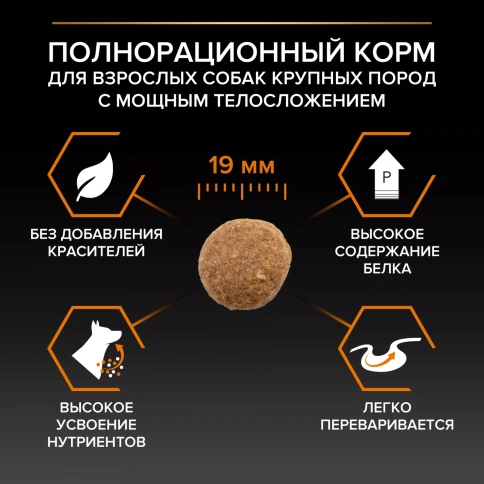 Сухой корм PRO PLAN Chicken для взрослых собак крупных пород с мощным телосложением, с высоким содержанием курицы, 18 кг фото 3