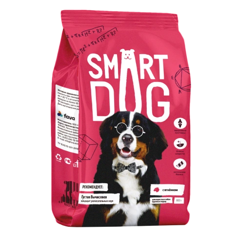 Сухой корм Smart Dog Lamb & Vegetables для взрослых собак крупных пород, с ягненком и овощами, 800 г фото 1