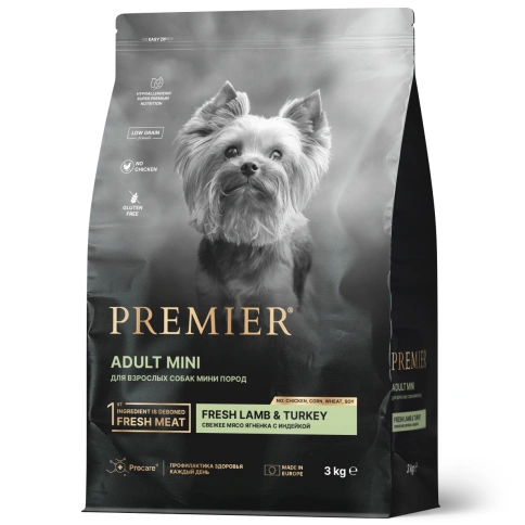 Сухой корм Premier Dog Lamb & Turkey Adult Mini для собак мелких пород, с ягненком и индейкой, 3 кг фото 1