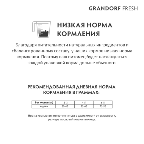 Сухой корм Grandorf Fresh Cat Turkey & Sweet Potato для стерилизованных кошек диетическая формула для особо аллергичных кошек индейка, с бататом, 400 г фото 10