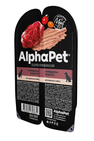 Влажный корм паштет ALPHAPET Superpremium Beef для собак, с говядиной ламистер, 100 г фото 2