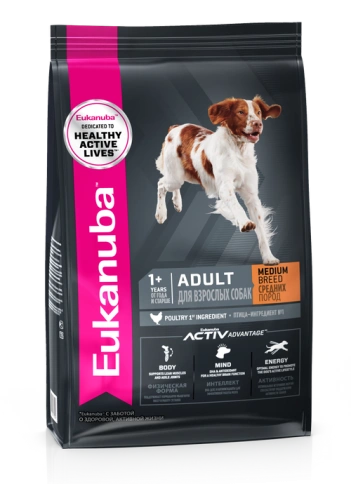 Сухой корм Eukanuba Adult Medium Breed для взрослых собак средних пород, с птицей, 3 кг фото 1