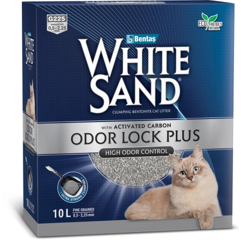 Наполнитель White Sand для кошачьего туалета, комкующийся "С усиленной блокировкой запахов" с активированным углем, без запаха, 10 л фото 1