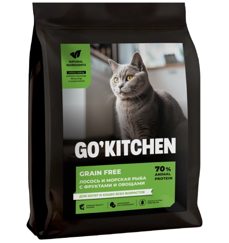 Сухой корм Go'Kitchen Salmon & Fish для котят и кошек всех возрастов, с лососем и морской, с лососем и рыбой, 7,26 кг фото 1