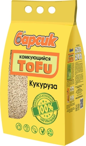 Наполнитель Барсик для кошачьих туалетов, комкующийся Tofu кукурузный, 4,54 л фото 1
