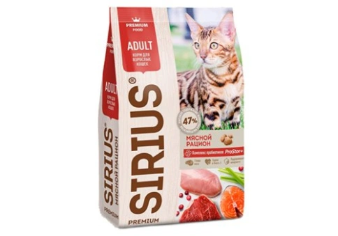 Сухой корм SIRIUS Meat Mix для взрослых кошек, мясной рацион, 1,5 кг фото 1