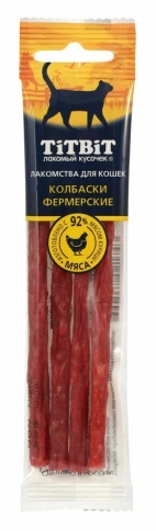 Лакомство Titbit Золотая коллекция колбаски для кошек, фермерские, 20 г фото 1