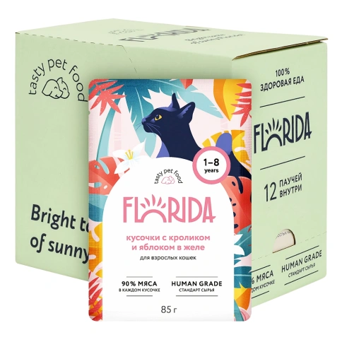Влажный корм FLORIDA Rabbit & Apple для взрослых кошек, с кроликом и яблоком в желе, 85 г фото 3