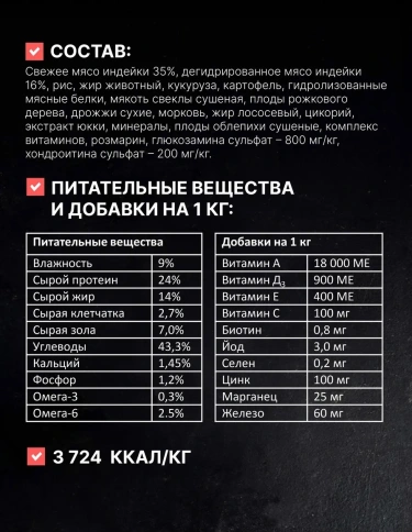 Сухой корм Одно Мясо Turkey для взрослых собак всех пород, с мясом, с индейкой, 800 г фото 4