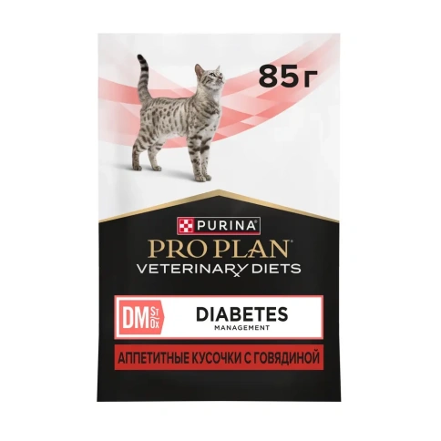 Влажный корм PRO PLAN Veterinary Diets DM Diabetes Management Beef для кошек, диетический при диабете, с говядиной, 85 г фото 1