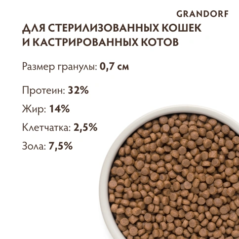 Сухой корм Grandorf Turkey Sterilised для стерилизованных кошек, с индейкой, 2 кг фото 8