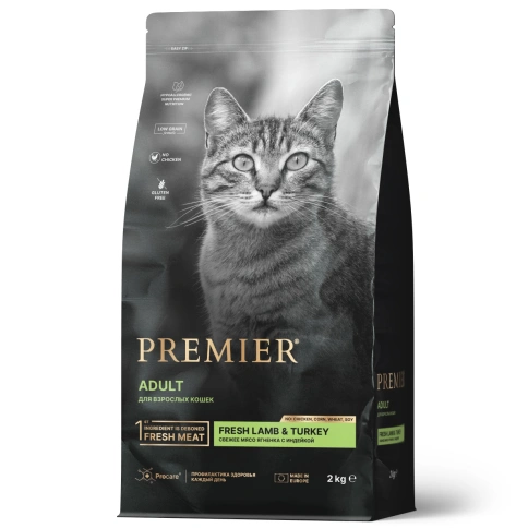 Сухой корм Premier Cat Lamb & Turkey Adult для взрослых кошек, с ягненком и индейкой, 2 кг фото 1