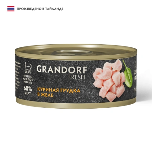 Влажный корм Grandorf Fresh Chicken для кошек, консервы, куриная грудка в желе, 70 г фото 1