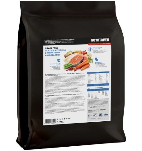 Сухой корм Go'Kitchen Salmon & Cod для котят и кошек всех возрастов, с лососем и треской, 7,26 кг фото 2