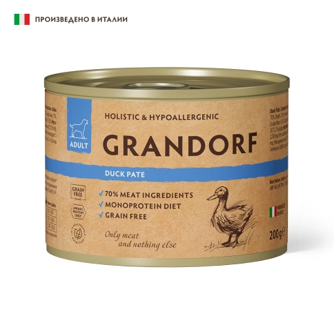 Влажный корм Grandorf Duck для собак, паштет из утки, 200 г фото 1